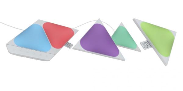 Nanoleaf - Shapes Triangles Mini Kit (starter+9)    ,nanoleaf,shapes,triangles,mini,kit,(starter+9),paineis,de,luz,triangulares,que,se,conectam,entre,si,ate,77,unidades,por,carregador,ac,(e,511,unids,no,total),controlaveis,por,wifi,têm,um,sensor,audio,