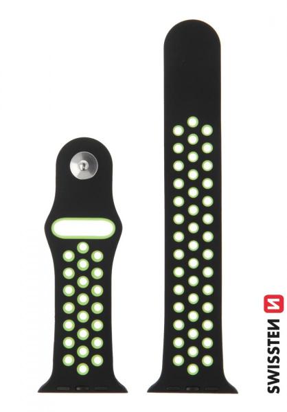 Swissten - Sport Band for Apple Watch 38-41mm (black/green),swissten,sport,band,for,apple,watch,3841mm,(black/green),pulseira,para,o,apple,watch,em,silicone,perfurada,com,cores,diferentes,na,face,interna,e,externa,e,fecho,magnetico