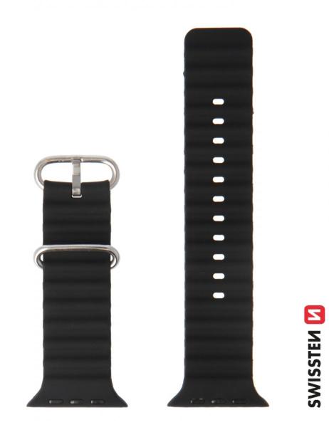 Swissten - Wave Band for Apple Watch 42-49mm (black),swissten,wave,band,for,apple,watch,4249mm,(black),pulseira,em,silicone,com,perfil,ondulado,para,o,apple,watch,4249mm