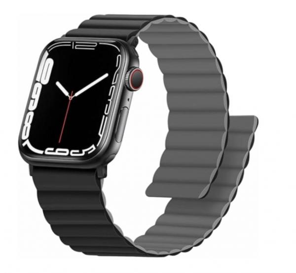 Swissten - Wave Magnetic Apple Watch 42-49mm (black/grey),swissten,wave,magnetic,apple,watch,4249mm,(black/grey),pulseira,para,o,apple,watch,4249mm,em,silicone,com,perfil,ondulado,cor,diferente,na,face,exterior,e,interior,e,fecho,magnetico