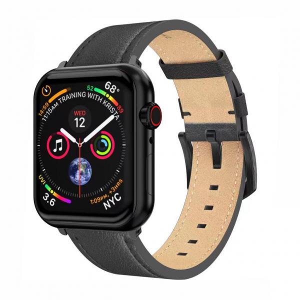 Swissten - Leather Band for Apple Watch 42-49mm (black/blk),swissten,leather,band,for,apple,watch,4249mm,(black/blk),pulseira,em,cabedal,vegan,para,o,apple,watch,com,fecho,em,cor,preto