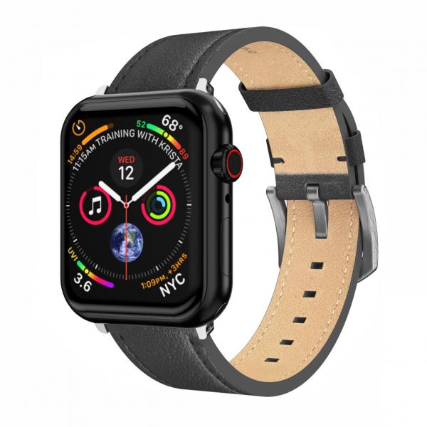 Swissten - Leather Band for Apple Watch 42-49mm (black/sv),swissten,leather,band,for,apple,watch,4249mm,(black/sv),pulseira,em,cabedal,vegan,para,o,apple,watch,com,fecho,em,cor,cinza