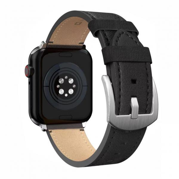 Swissten - Leather Band for Apple Watch 42-49mm (black/sv),swissten,leather,band,for,apple,watch,4249mm,(black/sv),pulseira,em,cabedal,vegan,para,o,apple,watch,com,fecho,em,cor,cinza