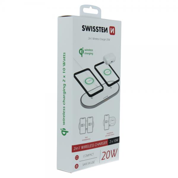 Swissten - Wireless Charger 2in1,swissten,wireless,charger,2in1carregador,wireless,qi,2x11w,suporta,o,carregamento,de,2,equipamentos,num,total,de,21w,tem,ficha,usbc,inclui,um,cabo,usbc,para,usb,com,15m,de,comprimento