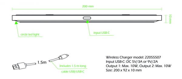 Swissten - Wireless Charger 2in1,swissten,wireless,charger,2in1carregador,wireless,qi,2x11w,suporta,o,carregamento,de,2,equipamentos,num,total,de,21w,tem,ficha,usbc,inclui,um,cabo,usbc,para,usb,com,15m,de,comprimento