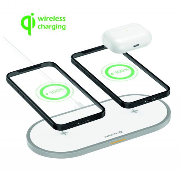 Swissten - Wireless Charger 2in1,swissten,wireless,charger,2in1carregador,wireless,qi,2x11w,suporta,o,carregamento,de,2,equipamentos,num,total,de,21w,tem,ficha,usbc,inclui,um,cabo,usbc,para,usb,com,15m,de,comprimento