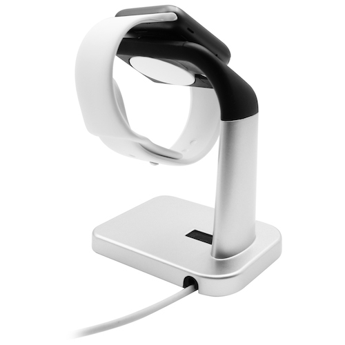 Macally - Apple Watch Stand (silver),macally,apple,watch,stand,(silver)stand,para,apple,watch,em,metal,com,partes,em,silicone/borracha,requer,a,utilizacao,do,cabo,de,carregamento,original,do,apple,watch,para,carregar,que,fica,escondido,n