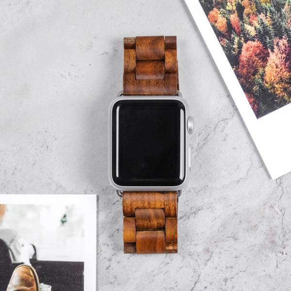 Woodcessories - EcoStrap Watch Band 42/44 (walnut/silver) ,woodcessories,ecostrap,watch,band,42/44,(walnut/silver),pulseira,para,o,relogio,apple,watch,de,42mm,e,44mm,em,madeira,com,fecho,em,aco