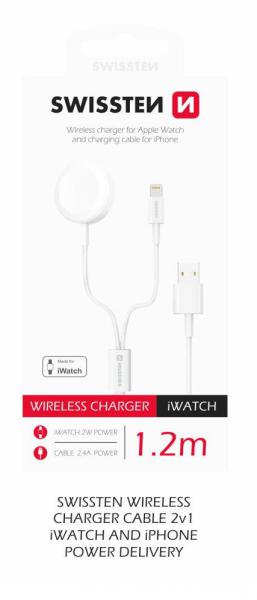 Swissten - 2in1 charger cable (apple watch+lightn.) USB,swissten,2in1,charger,cable,(apple,watch+lightn),usbcabo,com,ligacao,usb,e,com,2,pontas,lightning,e,disco,carregamento,apple,watch,permite,carregar,um,iphone,(24a),ou,relogio,apple,(2w)