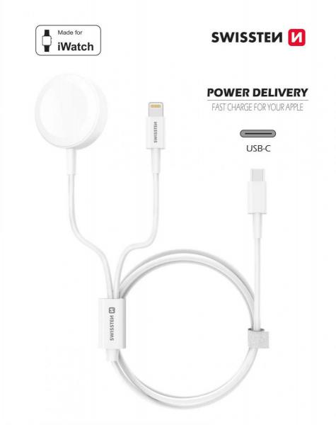 Swissten - 2in1 charger cable (apple watch+lightn.) USB-C,swissten,2in1,charger,cable,(apple,watch+lightn),usbccabo,com,ligacao,usbc,e,com,2,pontas,lightning,e,disco,carregamento,apple,watch,permite,carregar,um,iphone,(18w,power,delivery),ou,relogio,apple,(2