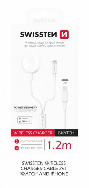 Swissten - 2in1 charger cable (apple watch+lightn.) USB-C,swissten,2in1,charger,cable,(apple,watch+lightn),usbccabo,com,ligacao,usbc,e,com,2,pontas,lightning,e,disco,carregamento,apple,watch,permite,carregar,um,iphone,(18w,power,delivery),ou,relogio,apple,(2