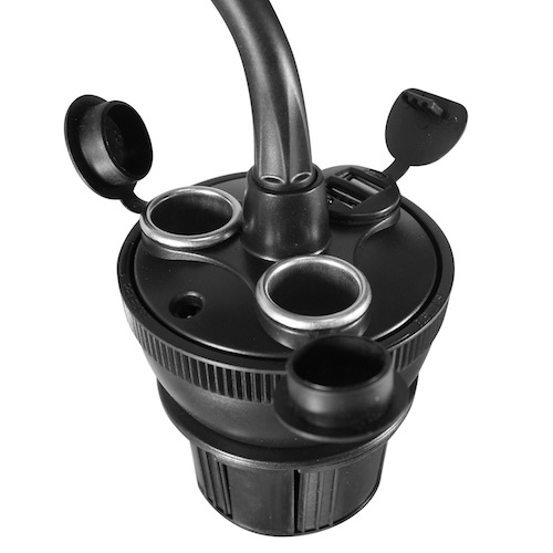 Macally - Car Cup Holder Mount w/ USB charger,macally,car,cup,holder,mount,w/,usb,chargersuporte,para,smartphones/iphone,de,44,mm,a,115,mm,de,largura,encaixa,nos,dispositivos,para,garrafas,existentes,em,alguns,carros,a,base,e,regulavel,e,tem,um,b