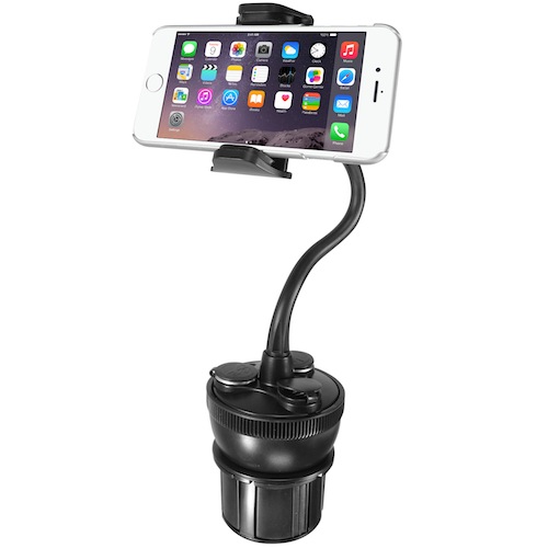 Macally - Car Cup Holder Mount w/ USB charger,macally,car,cup,holder,mount,w/,usb,chargersuporte,para,smartphones/iphone,de,44,mm,a,115,mm,de,largura,encaixa,nos,dispositivos,para,garrafas,existentes,em,alguns,carros,a,base,e,regulavel,e,tem,um,b