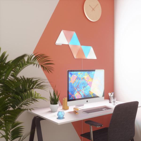 Nanoleaf - Shapes Triangles Kit  (starter+4 panels) ,nanoleaf,shapes,triangles,kit,(starter+4,panels),paineis,de,luz,triangulares,que,se,conectam,entre,si,ate,28,unidades,por,carregador,ac,(e,511,unids,no,total),controlaveis,por,wifi,têm,um,sensor,audi