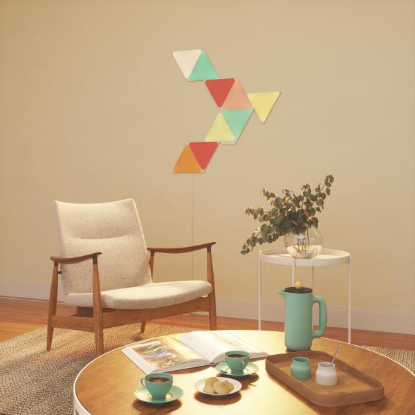 Nanoleaf - Shapes Triangles Kit  (starter+9 panels)  ,nanoleaf,shapes,triangles,kit,(starter+9,panels),paineis,de,luz,triangulares,que,se,conectam,entre,si,ate,28,unidades,por,carregador,ac,(e,511,unids,no,total),controlaveis,por,wifi,têm,um,sensor,audi