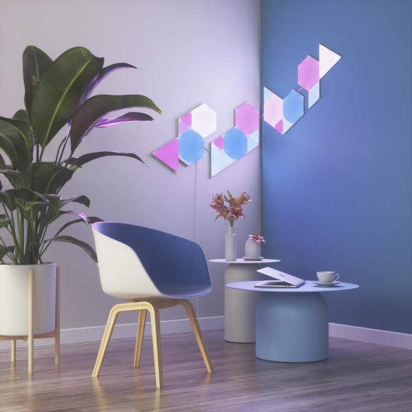 Nanoleaf - Shapes Triangles Kit  (starter+9 panels)  ,nanoleaf,shapes,triangles,kit,(starter+9,panels),paineis,de,luz,triangulares,que,se,conectam,entre,si,ate,28,unidades,por,carregador,ac,(e,511,unids,no,total),controlaveis,por,wifi,têm,um,sensor,audi