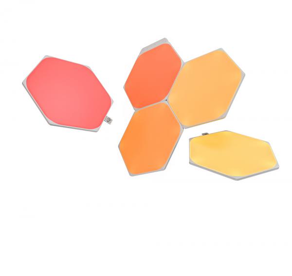 Nanoleaf - Shapes Hexagons Kit  (starter+5 panels),nanoleaf,shapes,hexagons,kit,(starter+5,panels)paineis,de,luz,hexagonais,que,se,conectam,entre,si,ate,21,unidades,por,carregador,ac,(e,511,unids,no,total),controlaveis,por,wifi,têm,um,sensor,audio,pa