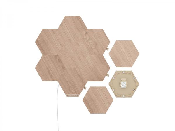 Nanoleaf - Elements Hexagons (starter+7 panels),nanoleaf,elements,hexagons,(starter+7,panels)paineis,de,luz,hexagonais,com,revestimento,em,madeira,que,se,conectam,entre,si,ate,21,unidades,por,carregador,ac,(e,81,unids,no,total),controlaveis,por,wif