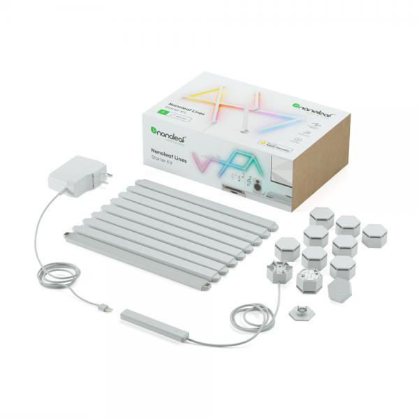 Nanoleaf - Lines Kit  (starter+9 panels),nanoleaf,lines,kit,(starter+9,panels)linhas,de,luz,com,81x2,cm,e,21,lumens/cada,que,se,ligam,entre,si,ate,18,unidades,por,carregador,ac,controlaveis,por,app,têm,um,sensor,audio,para,coordenar,as,luze