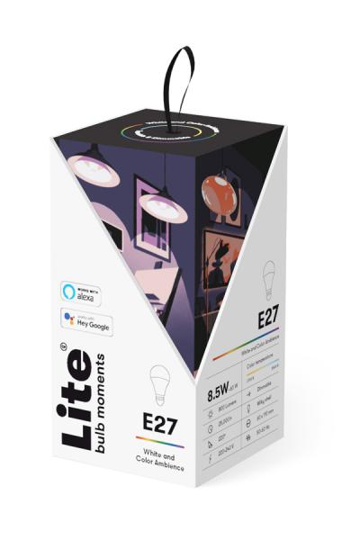 Litebulb - Lâmpada E27 (9W),litebulb,lampada,e27,(9w)lampada,led,inteligente,controlavel,por,alexa,ou,google,assistant,ficha,e27,a+,811,lm,9w,(equivalente,a,81w),angulo,luz,221°,temperatura,de,cor,27116511k,tempo,de,vida,25111,