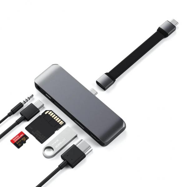 Satechi - USB-C Mobile Pro Hub SD (space grey),satechi,usbc,mobile,pro,hub,sd,(space,grey)doca,para,ipad,m1,e,outros,equipamentos,com,porta,usbc,pd,(21,ou,superior),como,surface,laptop,3/pro,7/go,ou,smartphones,liga,a,porta,usbc,do,tablet,e,da,adi