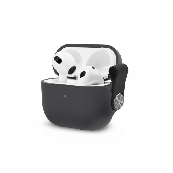 Moshi - Pebbo AirPods 3 (shadow black),moshi,pebbo,airpods,3,(shadow,black)bolsa,com,revestimento,lintguard,que,evita,a,aderência,de,po,e,sujidade,permite,o,carregamento,wireless,e,visionamento,da,luz,led,inclui,fita,para,pulso