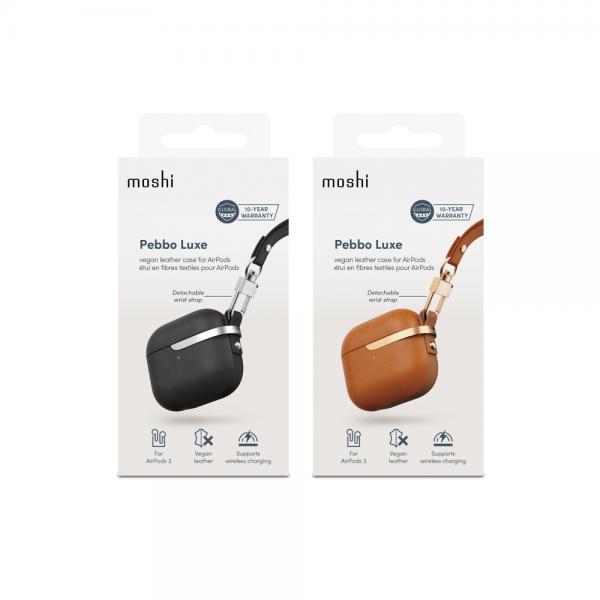 Moshi - Pebbo Luxe AirPods 3 (charcoal black),moshi,pebbo,luxe,airpods,3,(charcoal,black)bolsa,com,revestimento,lintguard,que,evita,a,aderência,de,po,e,sujidade,permite,o,carregamento,wireless,e,visionamento,da,luz,led,inclui,fita,para,pulso