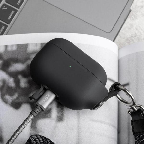 Moshi - Pebbo AirPods Pro (shadow black),moshi,pebbo,airpods,pro,(shadow,black)bolsa,com,revestimento,lintguard,que,evita,a,aderência,de,po,e,sujidade,permite,o,carregamento,wireless,e,visionamento,da,luz,led,inclui,fita,para,pulso