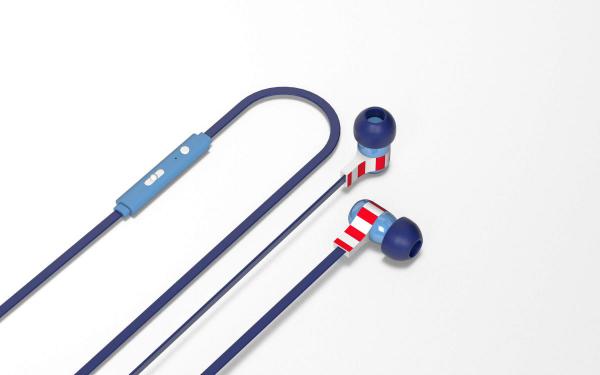 Tribe - Earphones Swing Marvel (captain america),tribe,earphones,swing,marvel,(captain,america)earphones,com,microfone,e,botao,de,regulacao,de,volume,o,cabo,e,de,perfil,plano,flat