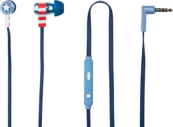 Tribe - Earphones Swing Marvel (captain america),tribe,earphones,swing,marvel,(captain,america)earphones,com,microfone,e,botao,de,regulacao,de,volume,o,cabo,e,de,perfil,plano,flat