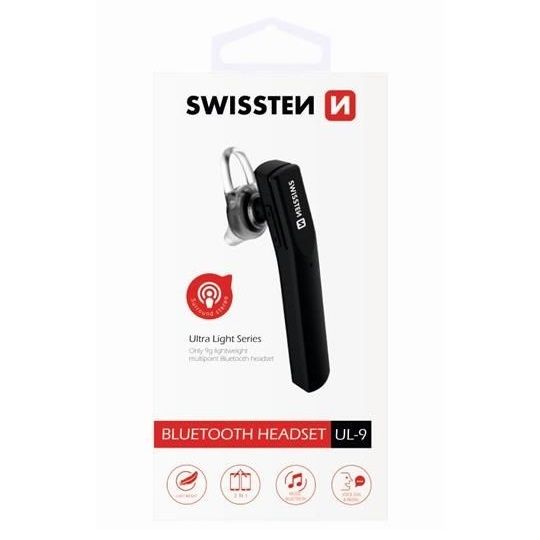 Swissten - Headset Ultra Light UL-9 (black),swissten,headset,ultra,light,ul9,(black)headset,bluetooth,pesa,apenas,9g,carrega,por,microusb,tem,tempo,de,conversacao,ate,4,horas,e,tempo,em,standby,ate,111,horas