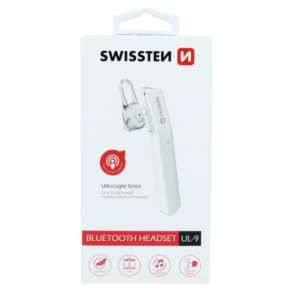 Swissten - Headset Ultra Light UL-9 (white),swissten,headset,ultra,light,ul9,(white)headset,bluetooth,pesa,apenas,9g,carrega,por,microusb,tem,tempo,de,conversacao,ate,4,horas,e,tempo,em,standby,ate,111,horas