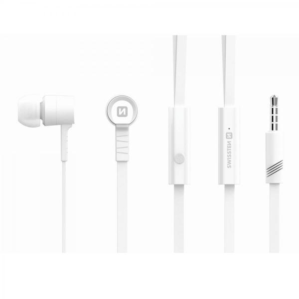 Swissten - Earbuds Rainbow YS-D2 (white),swissten,earbuds,rainbow,ysd2,(white)earphones,+,microfone,com,ligacao,minijack,e,cabo,flat,de,12m