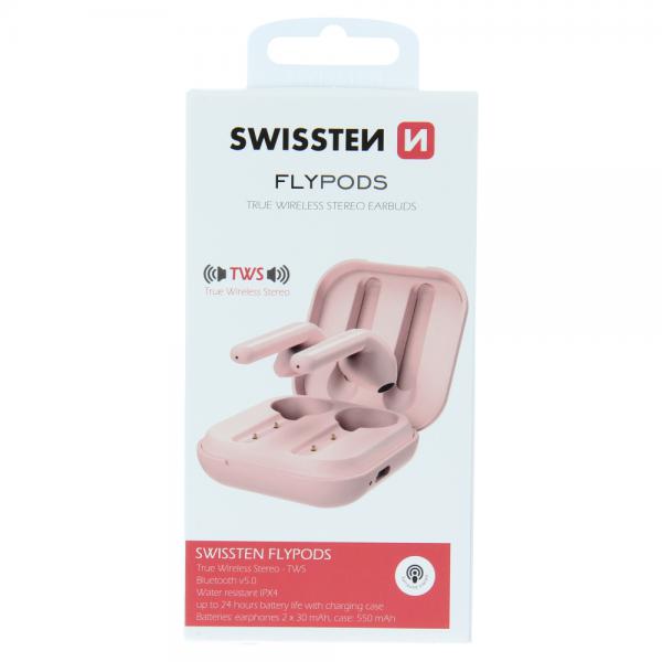 Swissten - Flypods (pink),swissten,flypods,(pink)earpods,com,conectividade,bluetooth,v51,autonomia,para,12,hrs,de,funcionamento,pesam,apenas,36,g,têm,resistência,a,agua,ipx4,tws,true,wireless,stereo,alcance,11,metros,bateria