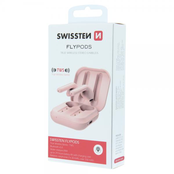 Swissten - Flypods (pink),swissten,flypods,(pink)earpods,com,conectividade,bluetooth,v51,autonomia,para,12,hrs,de,funcionamento,pesam,apenas,36,g,têm,resistência,a,agua,ipx4,tws,true,wireless,stereo,alcance,11,metros,bateria