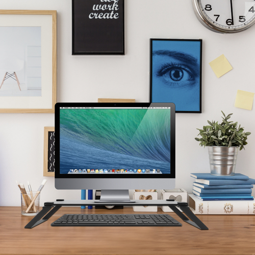 Macally - SpaceStand (black),macally,spacestand,(black)stand,em,vidro,temperado,eleva,um,monitor,ou,portatil,para,uma,posicao,mais,ergonomica,permite,arrumar,por,baixo,o,teclado,e,outros,objectos