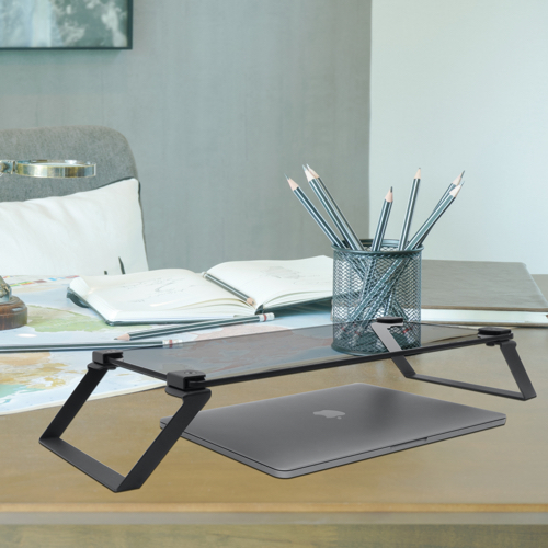 Macally - SpaceStand (black),macally,spacestand,(black)stand,em,vidro,temperado,eleva,um,monitor,ou,portatil,para,uma,posicao,mais,ergonomica,permite,arrumar,por,baixo,o,teclado,e,outros,objectos