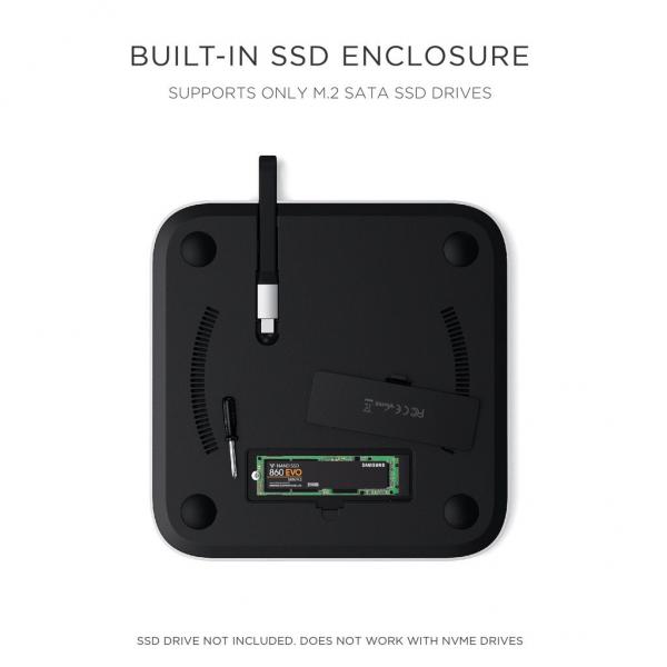 Satechi - Stand & Hub for Mac Mini with SSD Enclosure (sv),satechi,stand,&,hub,for,mac,mini,with,ssd,enclosure,(sv)stand,que,liga,por,porta,usbc,a,um,mac,mini,e,que,e,tambem,um,hub,proporciona,na,parte,frontal,1x,porta,usbc,3x,usb,1x,cartao,micro/sd,1x,35mm,m