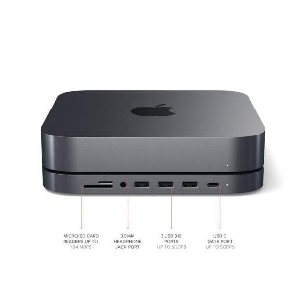 Satechi - Aluminum Stand & Hub for Mac Mini (sp grey),satechi,aluminum,stand,&,hub,for,mac,mini,(sp,grey)stand,que,liga,por,porta,usbc,a,um,mac,mini,e,que,e,tambem,um,hub,proporcionando,na,parte,frontal,1x,porta,usbc,3x,usb,1x,cartao,micro/sd,1x,35mm,