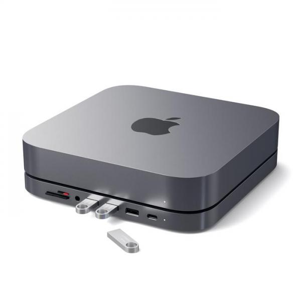 Satechi - Aluminum Stand & Hub for Mac Mini (sp grey),satechi,aluminum,stand,&,hub,for,mac,mini,(sp,grey)stand,que,liga,por,porta,usbc,a,um,mac,mini,e,que,e,tambem,um,hub,proporcionando,na,parte,frontal,1x,porta,usbc,3x,usb,1x,cartao,micro/sd,1x,35mm,