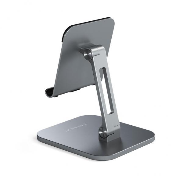 Satechi - Aluminium Desktop Stand for iPad/tablet (sg),satechi,aluminium,desktop,stand,for,ipad/tablet,(sg)stand,em,aluminio,para,tablets,e,ipad,tem,uma,base,e,armacao,ajustaveis,em,inclinacao,e,que,fecham,ficando,planas,para,facilitar,a,arrumacao,É,comp