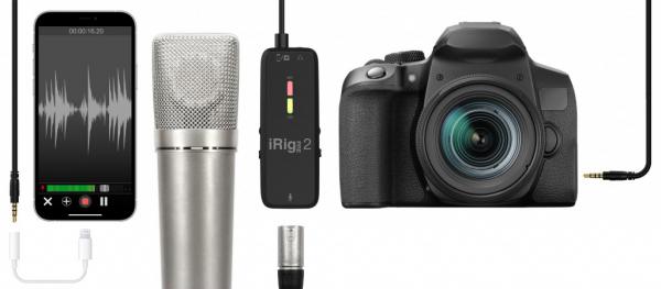 IK Multimedia - Interface iRig PRE 2,ik,multimedia,interface,irig,pre,2interface,ultra,portatil,com,microfone,xlr,e,preamplificador,com,cabo,de,41,cm,ligue,o,irig,pre,2,a,um,telemovel,ou,camara,(via,minijack),um,microfone,xlr,use,uns,hea