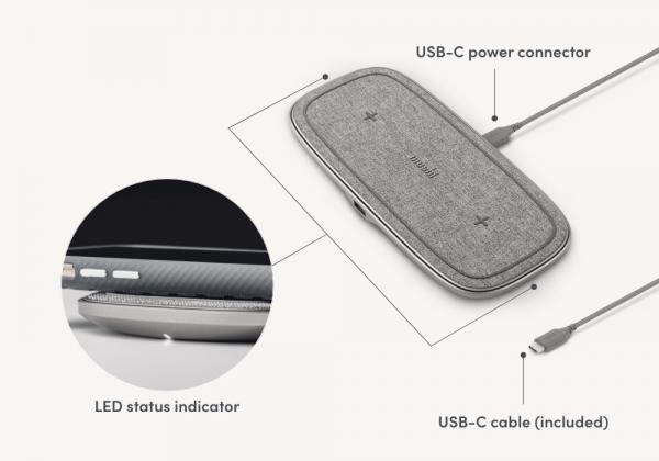 Moshi - Sette Q 15W Dual Wireless Charging Pad,moshi,sette,q,15w,dual,wireless,charging,padcarregador,wireless,qi,carrega,em,simultaneo,2,equipamentos,incluindo,telemoveis,qi,e,airpods,cada,um,ate,15w,requer,um,carregador,ac,de,45w,(15v/3a),com,po