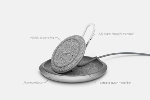 Moshi - Lounge Q Wireless Charging Stand,moshi,lounge,q,wireless,charging,standcarregador,qi,ate,15w,(epp),que,e,tambem,um,stand,tem,ligacao,usbc,acabamento,em,tecido,anel,em,silicone,antiderrapante,e,base,em,aluminio,a,placa,de,carregamento