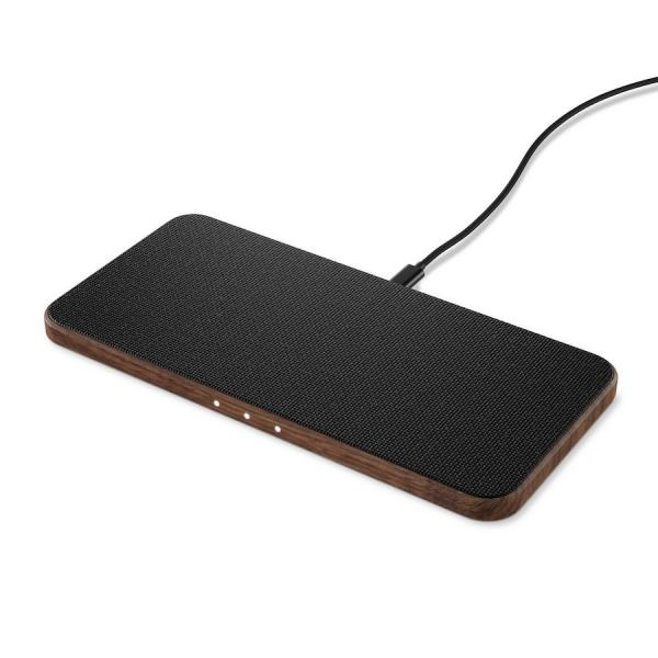 Woodcessories - EcoPad Qi Charger (walnut/fabric),woodcessories,ecopad,qi,charger,(walnut/fabric)base,carregadora,por,tecnologia,wireless,qi,com,acabamento,em,madeira,e,tecido,suporta,fast,charging,a,15w,tem,95cm,de,diametro,cabo,de,15m,e,ligacao,usb