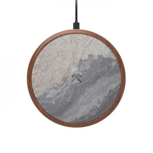 Woodcessories - EcoPad Stone Qi Charger,woodcessories,ecopad,stone,qi,chargerbase,carregadora,por,tecnologia,wireless,qi,com,acabamento,em,madeira,e,pedra,suporta,fast,charging,a,11w,tem,11cm,de,diametro,cabo,de,15m,revestimento,de,cortica,