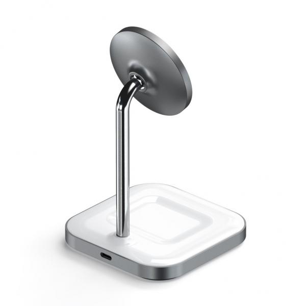 Satechi - 2-in-1 Magnetic Wireless Charging Stand,satechi,2in1,magnetic,wireless,charging,standstand,para,carregamento,wireless,qi,em,simultaneo,de,apple,airpods,(5w),e,de,um,iphone,12,(75w),usa,a,capacidade,magsafe,do,iphone,que,adere,magneticamente