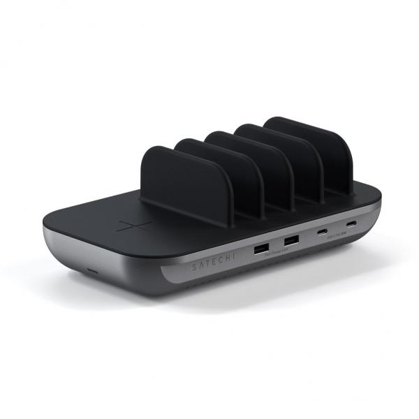 Satechi - Dock5 charging Station w/ wireless charger,satechi,dock5,charging,station,w/,wireless,chargerdoca,que,permite,carregar,5,equipamentos,em,simultaneo,nas,seguintes,portas:,2x,usbc,pd,21w,2x,usba,12w,wireless,qi,ate,um,total,de,71w,É,compativel,