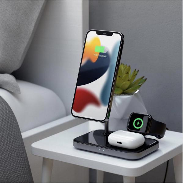 Satechi - 3-in-1 Magnetic Wireless Charging Stand,satechi,3in1,magnetic,wireless,charging,standstand,3in1,para,carregamento,do,iphone,13/12,(aderência,magnetica,magsafe,a,75w),apple,watch,(25w),e,airpods,2/pro,(5w),inclui,cabo,usbc,requer,um,carrega