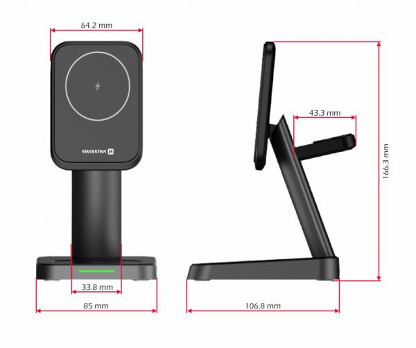 Swissten - MagStick 3in1,swissten,magstick,3in1stand,e,carregador,triplo,wireless,qi,com,aderência,magsafe,para,telemoveis,(5w,a,15w),e,zonas,especificas,para,airpods,(5w),e,apple,watch,(25w),no,total,de,225w